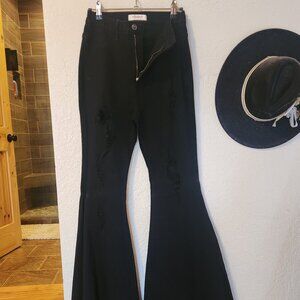 Vibrant Black Flare Distressed Pants size 9
